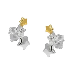 Ohrstecker 11x5mm Ohrringe drei Sterne Zirkonia 925 Silber bicolor vergoldet