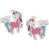 Ohrstecker 10x8mm Ohrringe für Kinder Einhorn, farbige Lackeinlagen 925 Silber