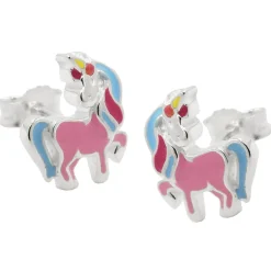 Ohrstecker 10x8mm Ohrringe für Kinder Einhorn, farbige Lackeinlagen 925 Silber