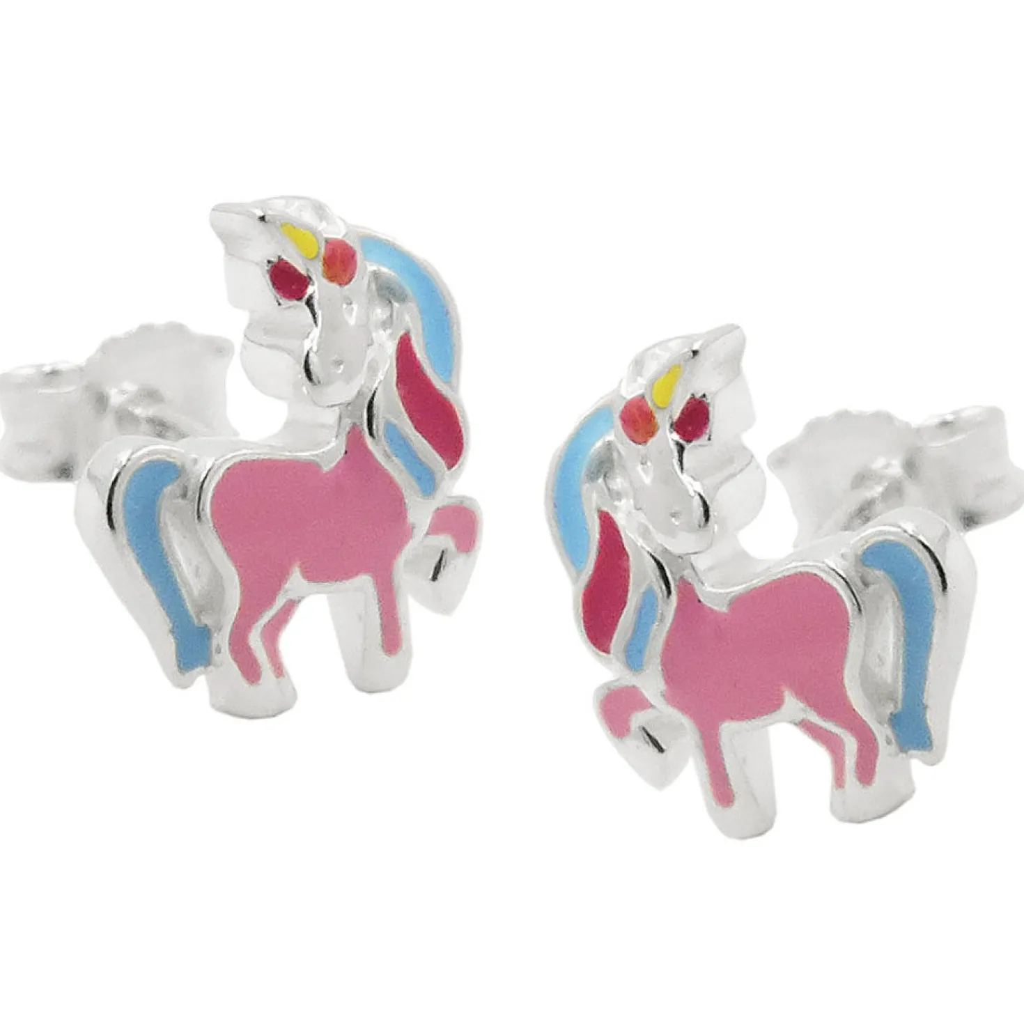 Ohrstecker 10x8mm Ohrringe für Kinder Einhorn, farbige Lackeinlagen 925 Silber