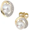 Ohrstecker Zuchtperlen Diamanten 0.01Ct Brillanten 585 Gelbgold Damen
