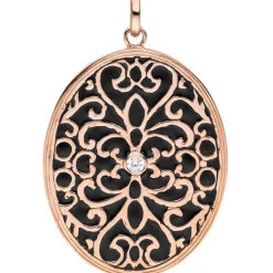 Ovaler Anhänger mit Ornament Muster 925 Silber rotgold vergoldet Zirkonia