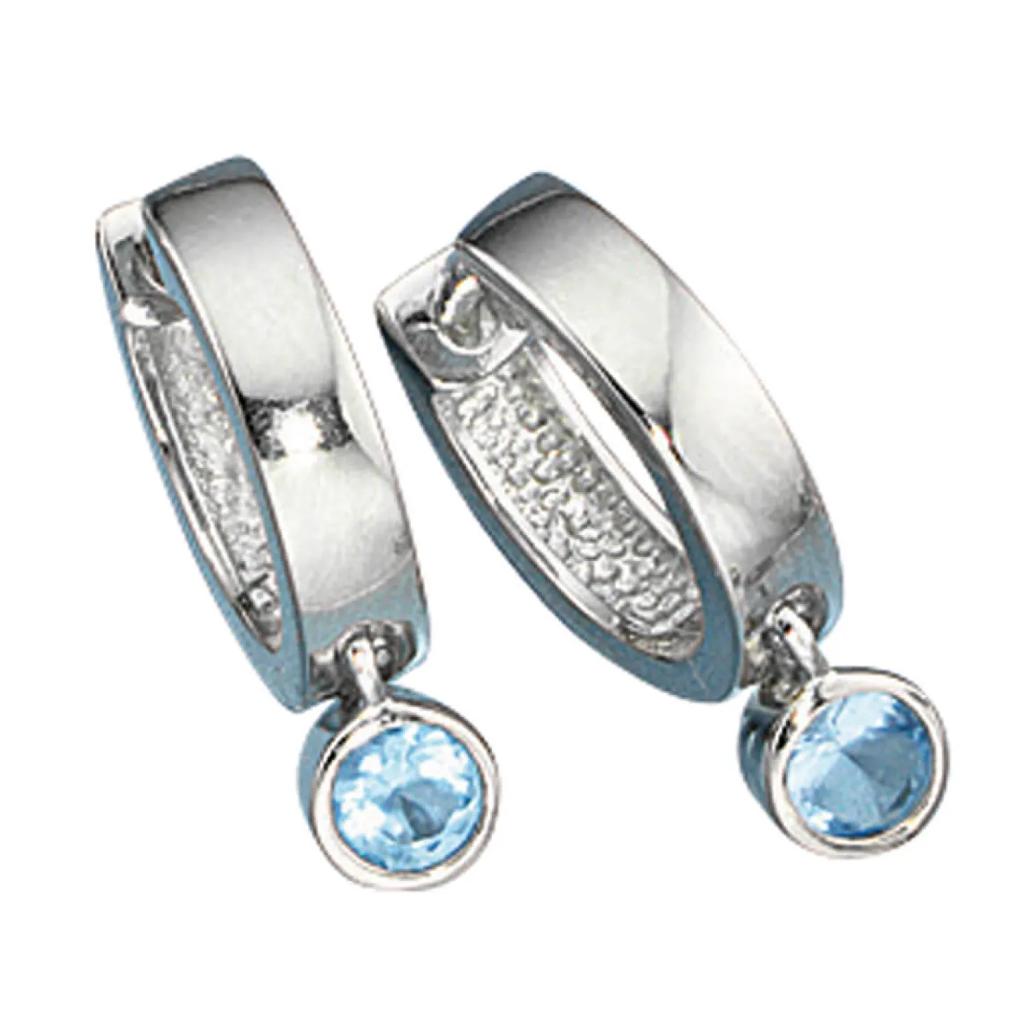 Paar Creole Creolen 3,2x18mm 2 x Zirkonia blau & 925 Silber Ohrringe Damen