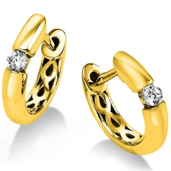 Paar Creolen aus 750 Gold Gelbgold mit 2 Diamanten Brillanten 0,10 Ct.