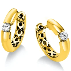 Paar Creolen Ohrringe aus 750 Gold Gelbgold mit 2 Diamanten Brillanten 0,20 Ct.