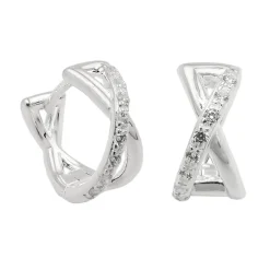 Paar Creolen Ohrringe 11x6mm überkreuzt mit Zirkonia aus 925 Silber