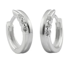 Paar Creolen Ohrringe 13x3mm mit 6 Zirkonia aus 925 Silber matt-glänzend