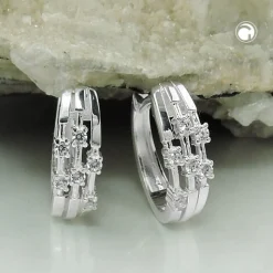 Paar Creolen Ohrringe 15x13x5mm mit weißen Zirkonia oval 925 Silber