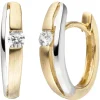Paar Creolen 13,6x3,6mm aus 333 Gold Gelbgold bicolor teilmattiert mit Zirkonia