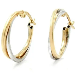 Paar Creolen 19x2mm aus 375 Gold Gelbgold & Weißgold Ohrschmuck Ohrringe
