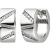Paar Creolen 12,5x5,6mm aus 925 Silber mit 20 Zirkonia Ohrringe Zick-Zack-Muster