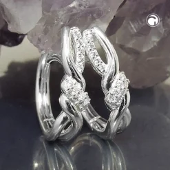 Paar Creolen 17x4mm überkreuzt mit Zirkonia 925 Silber glänzend