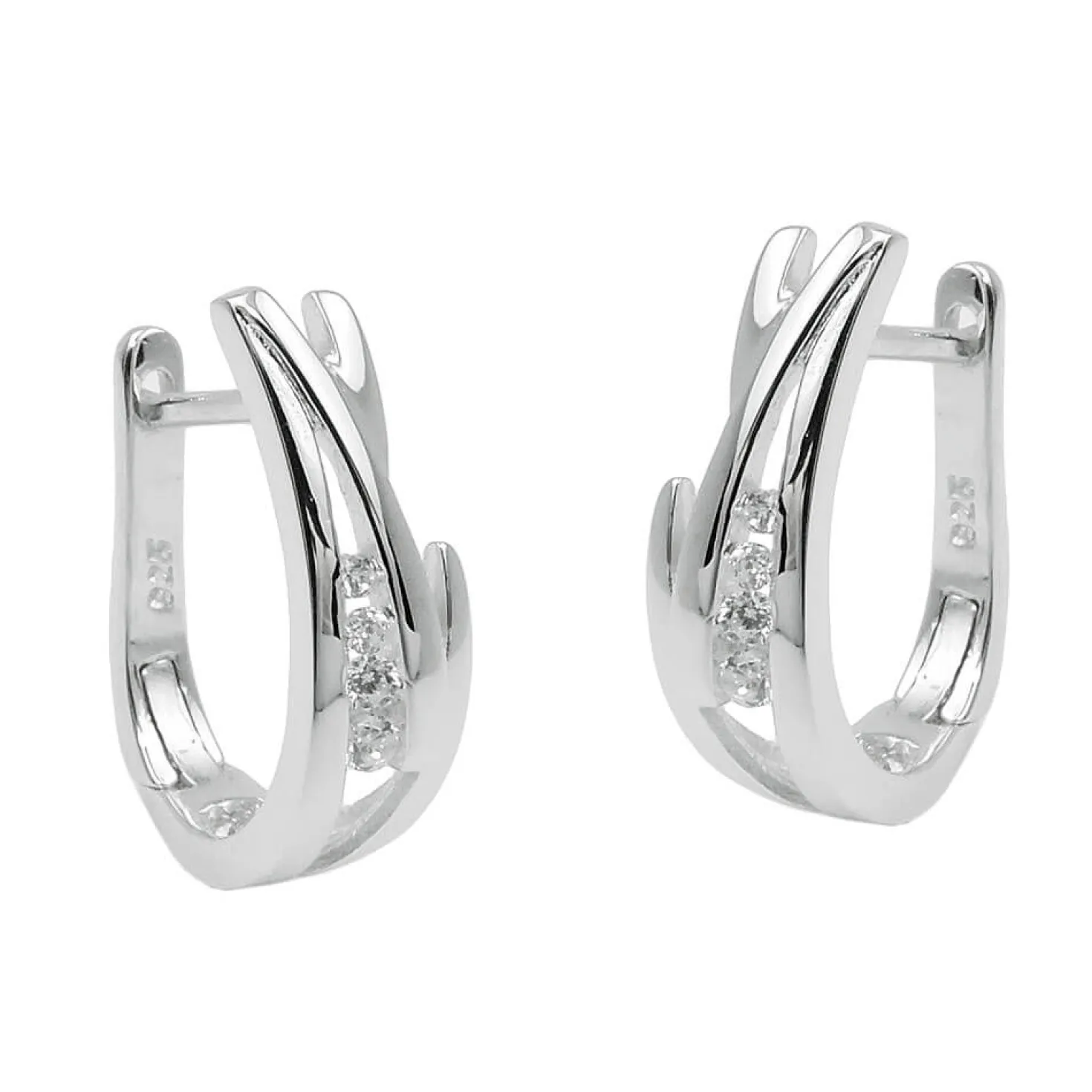 Paar Creolen 17x5mm mit Zirkonia aus 925 Silber matt-rhodiniert glänzend