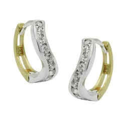 Paar Creolen 12x3mm Ohrringe Klappcreole mit Zirkonia, 375 Gold Gelbgold bicolor