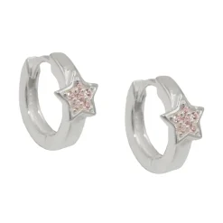 Paar -Creolen 12x2mm Ohrringe Sterne Sternchen mit pink Zirkonia 925 Silber