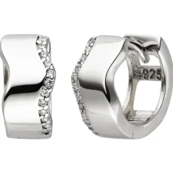 Paar Creolen 12,4x6,5mm 925 Silber mit 24 Zirkonia Ohrringe gewellt Ohrschmuck