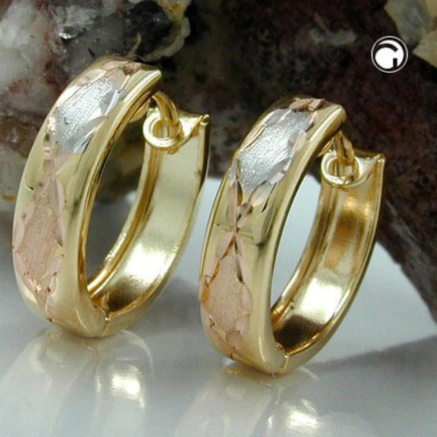 Paar Creolen 12x3mm tricolor aus 375 Gold Gelbgold teilrhodiniert rotvergoldet