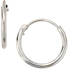 Paar Kleine Creolen Creole Ohrringe Ø13mm 585 Gold Weißgold schlicht rund