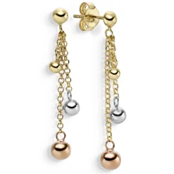 Paar Ohrhänger mit Kügelchen Hängerstecker 38,5mm Ohrschmuck 585 Gold tricolor