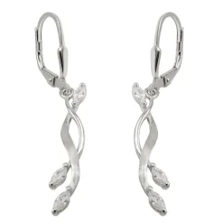 Paar Ohrhänger Ohrringe Brisur 40x5mm Zirkonia 925 Silber matt-rhodiniert
