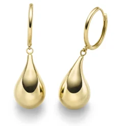 Paar Ohrhänger Ohrringe Creolen mit Tropfen aus 585 Gold Gelbgold 39x12mm