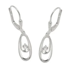 Paar Ohrhänger Ohrringe 30x6mm Doppel-Ovale mit Zirkonia weiß 925 Silber