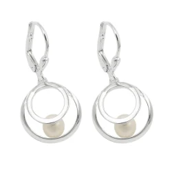 Paar Ohrhänger Ohrringe 30x13mm 2 Kreise mit Süßwasserperle 925 Silber