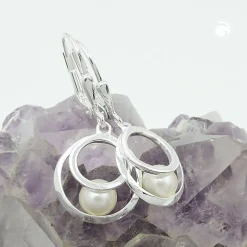 Paar Ohrhänger Ohrringe 30x13mm 2 Kreise mit Süßwasserperle 925 Silber