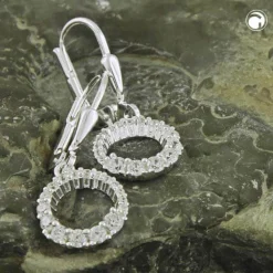Paar Ohrhänger Ohrringe 26x10mm Kreise mit Zirkonia 925 Silber