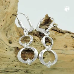 Paar Ohrhänger Ohrringe 31x10mm 2 Ringe mit Zirkonia aus 925 Silber
