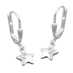 Paar Ohrhänger Ohrringe 23x7mm Sterne mit Zirkonia 925 Silber glänzend Kinder