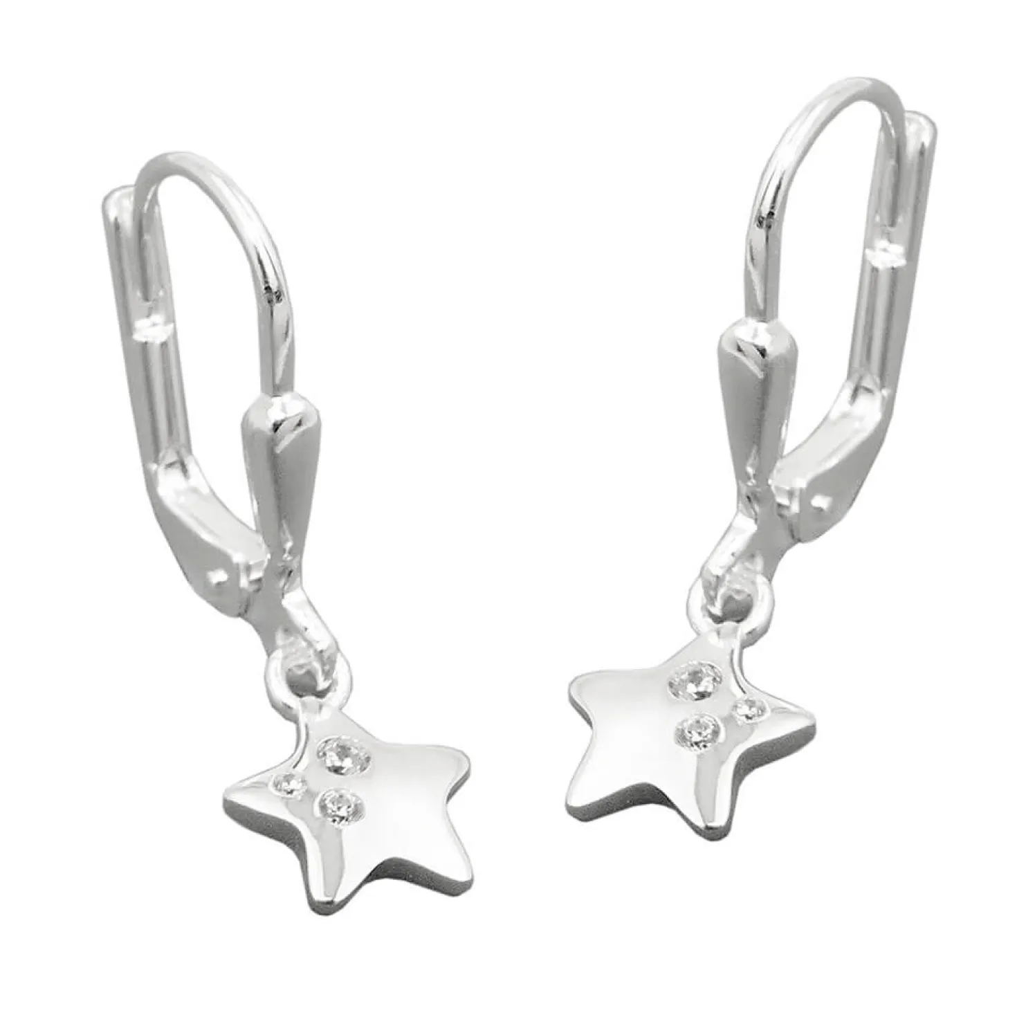 Paar Ohrhänger Ohrringe 23x7mm Sterne mit Zirkonia 925 Silber glänzend Kinder