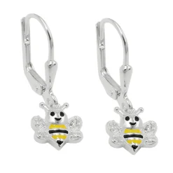 Paar Ohrhänger 23x8mm Bienen gelb-schwarz lackiert Zirkonia 925 Silber Kinder