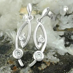 Paar Ohrhänger 28x6mm mit Stecker 925 Silber mit Zirkonia weiß Ohrschmuck Damen