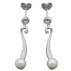 Paar Ohrhänger 34x6mm mit Stecker 925 Silber Süßwasser Zuchtperlen & Zirkonia