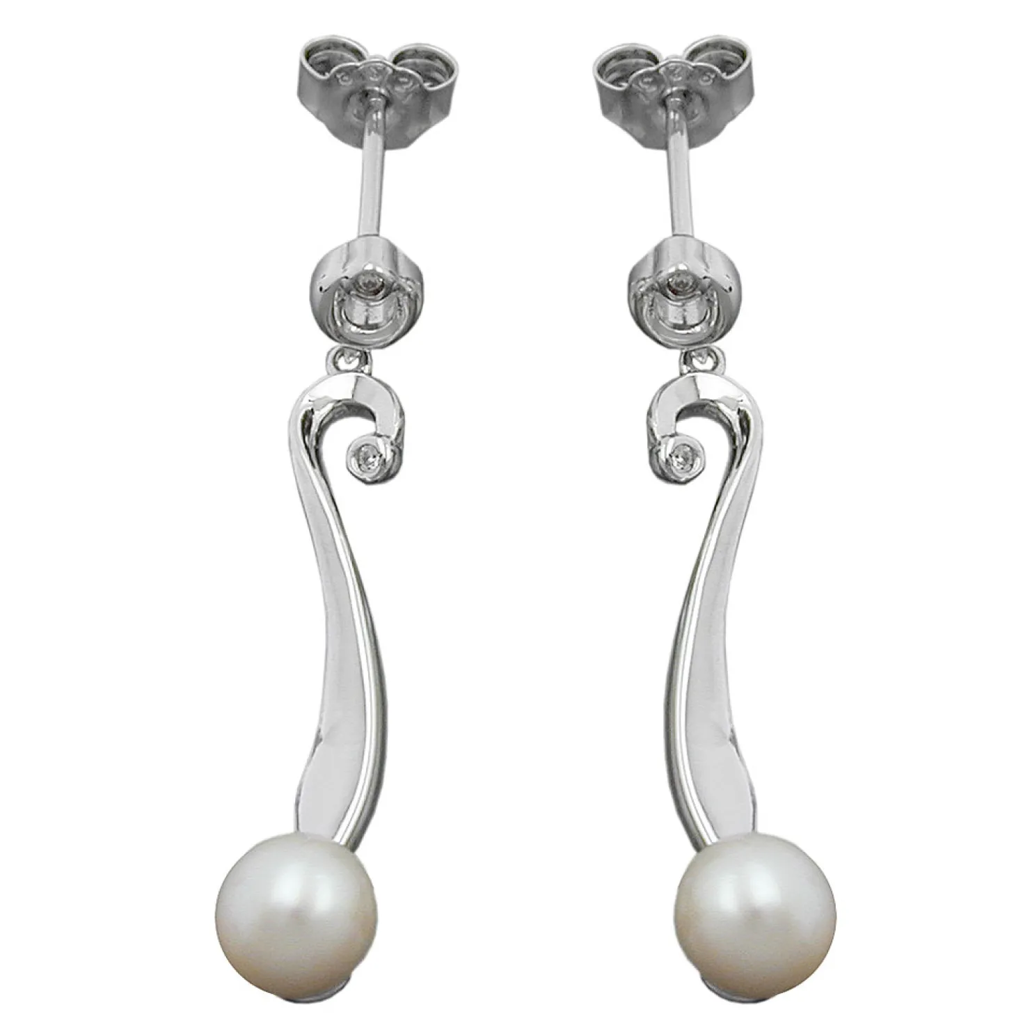 Paar Ohrhänger 34x6mm mit Stecker 925 Silber Süßwasser Zuchtperlen & Zirkonia