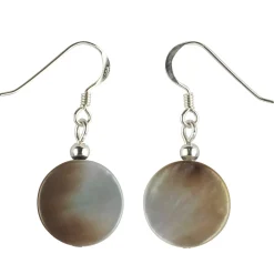 Paar Ohrringe aus Perlmutt Disk Ø14mm 925 Silber rund flach schlicht Ohrschmuck