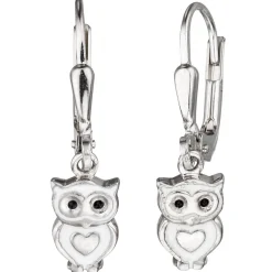 Paar Ohrringe Boutons Ohrhänger 5,7x24mm Eulchen Eulen aus 925 Silber lackiert