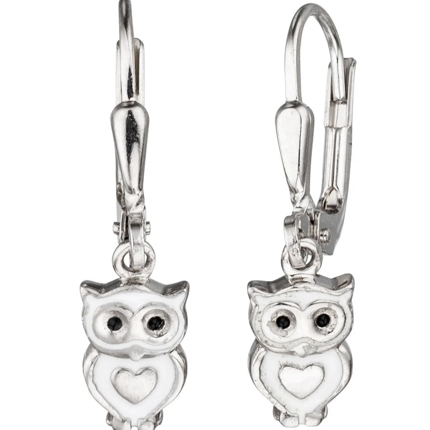 Paar Ohrringe Boutons Ohrhänger 5,7x24mm Eulchen Eulen aus 925 Silber lackiert