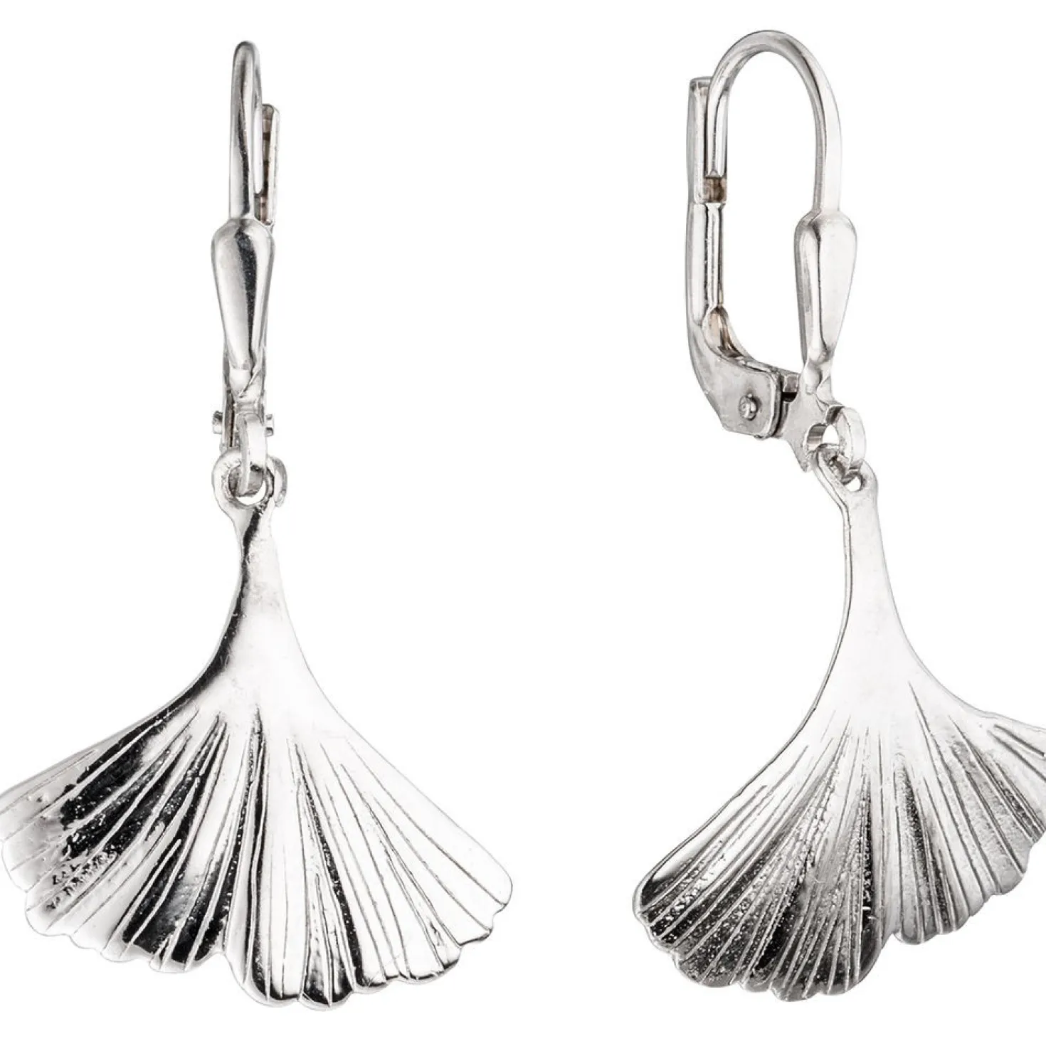 Paar Ohrringe Boutons Ohrhänger 17,2x30,8mm Gingko Ginkoblätter 925 Silber