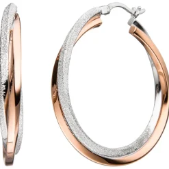 Paar Ohrringe Creolen gekreuzt 36,7mm 925 Silber teilrotvergoldet rhodiniert