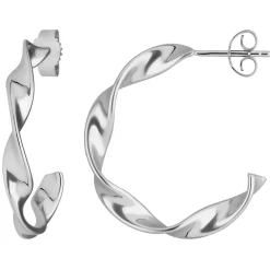 Paar Ohrringe Creolen Halbcreolen gedreht aus 925 Silber rhodiniert 26x4mm