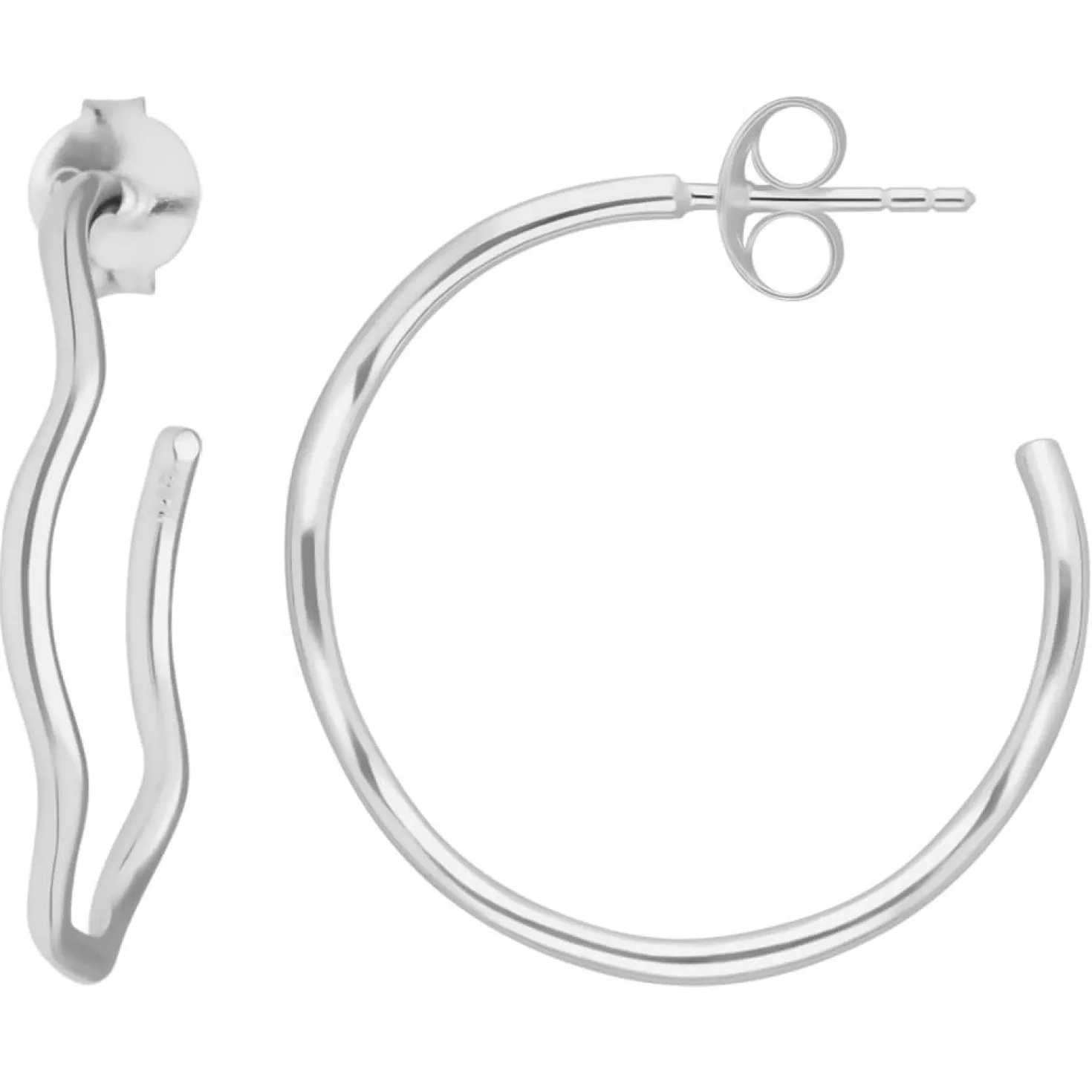 Paar Ohrringe Creolen Halbcreolen gewellt Ohrschmuck aus 925 Silber 28,5x1,7mm