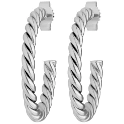 Paar Ohrringe Creolen Halbcreolen Kordel aus 925 Silber rhodiniert 26x3mm