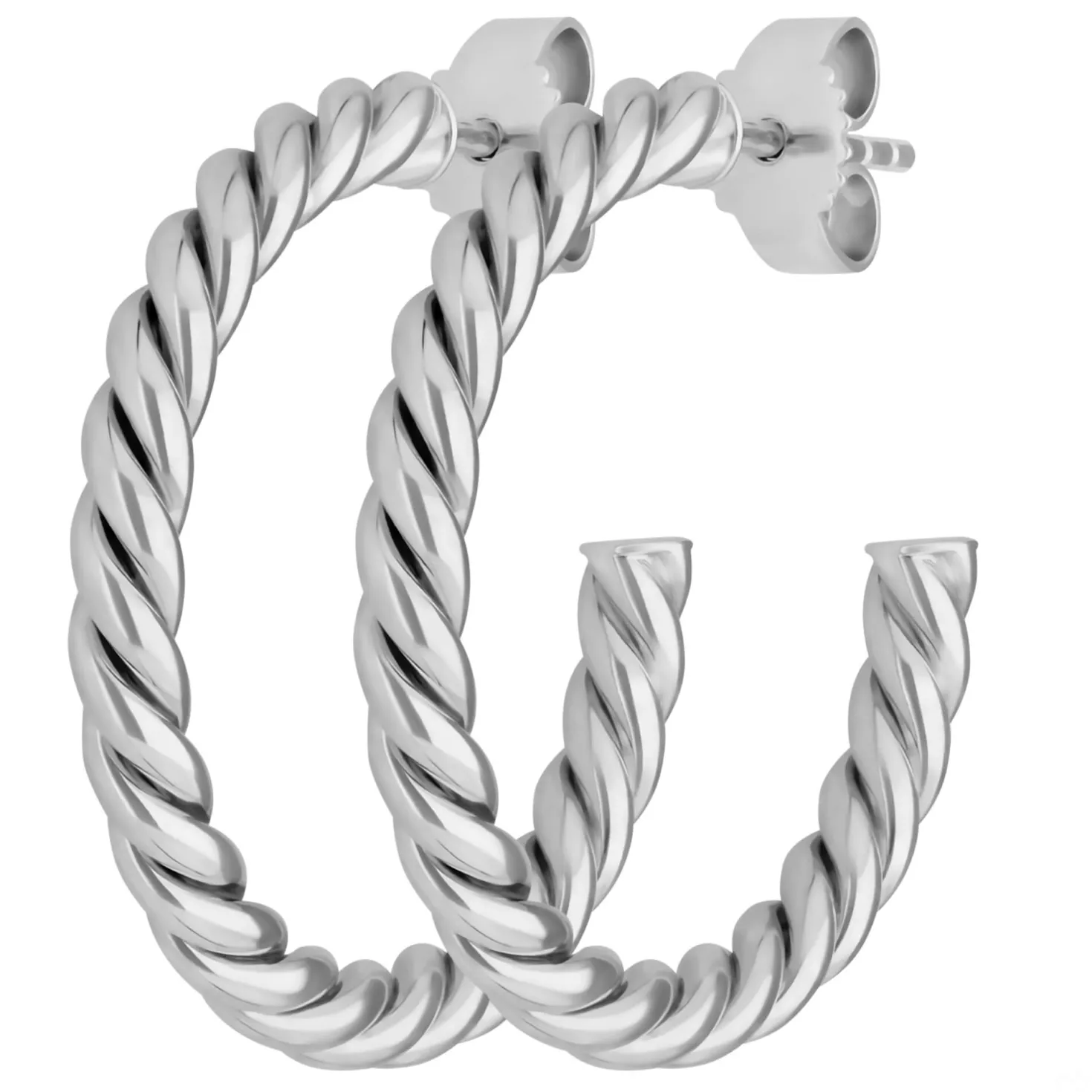 Paar Ohrringe Creolen Halbcreolen Kordel aus 925 Silber rhodiniert 26x3mm