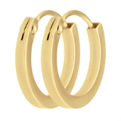 Paar Ohrringe Creolen klein flach vierkant aus 585 Gold Gelbgold 12x1,5mm