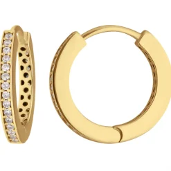Paar Ohrringe Creolen mit Zirkonia Ohrschmuck aus 585 Gold Gelbgold 17x2mm