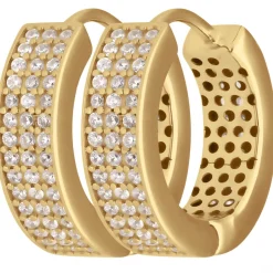 Paar Ohrringe Creolen mit Zirkonia Ohrschmuck aus 585 Gold Gelbgold 16,5x4,7mm