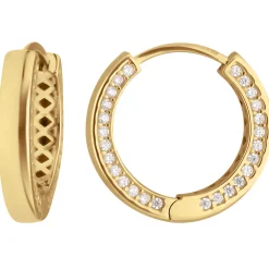 Paar Ohrringe Creolen mit Zirkonia Ohrschmuck aus 585 Gold Gelbgold 17x3mm