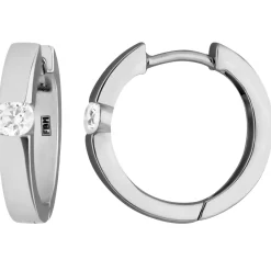 Paar Ohrringe Creolen mit Zirkonia Ohrschmuck aus 925 Silber rhodiniert 16x3,2mm